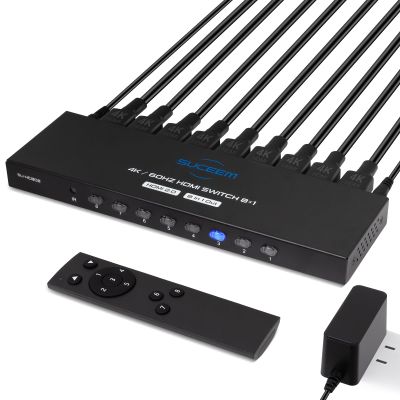 4K@60Hz HDMI Switch 8 in 1 Out, HDMI Switcher Selector Box with IR Remote Control, Support 4K 60Hz Ultra HDR HDCP 3D for Xbox PS5 PS4 Xbox PC Laptop