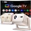 Aurzen BOOM mini Google TV Outdoor Smart Projector with Voice Control, Family Mode, 20W Dolby Audio, WiFi & Bluetooth, 4K Supported Movie Projector for Backyard/Bedroom/Home Theater/Ceiling, Off-white view 1