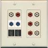 2 Gang Face Plate 8 X RCA Red/White 2 X F81 Coax 2 X HDMI Wall Plate - 2 Gang [Light-Almond] view 1