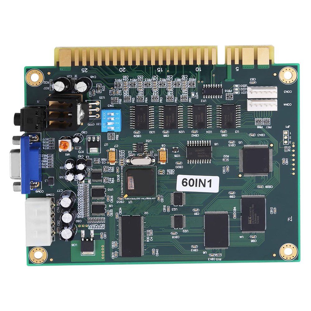 60 in 1 Multicade PCB Board, CGA VGA Output. Supports Trackball and or Joystick Controls with Universal Jamma Connector, New Score Saver