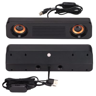 360 Surround Sound Speaker, Wired Speaker 2 Speakers and 2 Sound Guide Holes Desktop Speaker with HiFi Stereo Subwoofer, USB Powered Long Speaker for Computer, TV Speaker