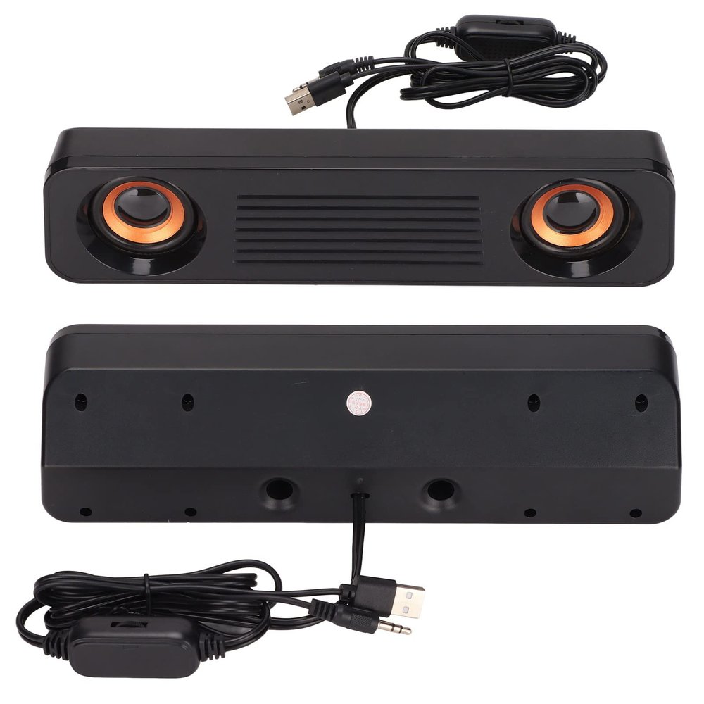 360 Surround Sound Speaker, Wired Speaker 2 Speakers and 2 Sound Guide Holes Desktop Speaker with HiFi Stereo Subwoofer, USB Powered Long Speaker for Computer, TV Speaker