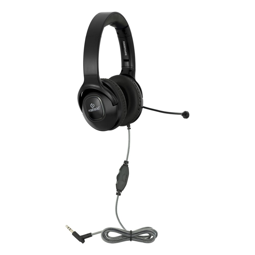Egghead Premium Foldable Headset with Leatherette Ear Cushions, Adjustable Padded Headband, 360 Pivoting Uni-Directional Microphone, and 3.5mm Slim Barrel Plug, Pack of 10
