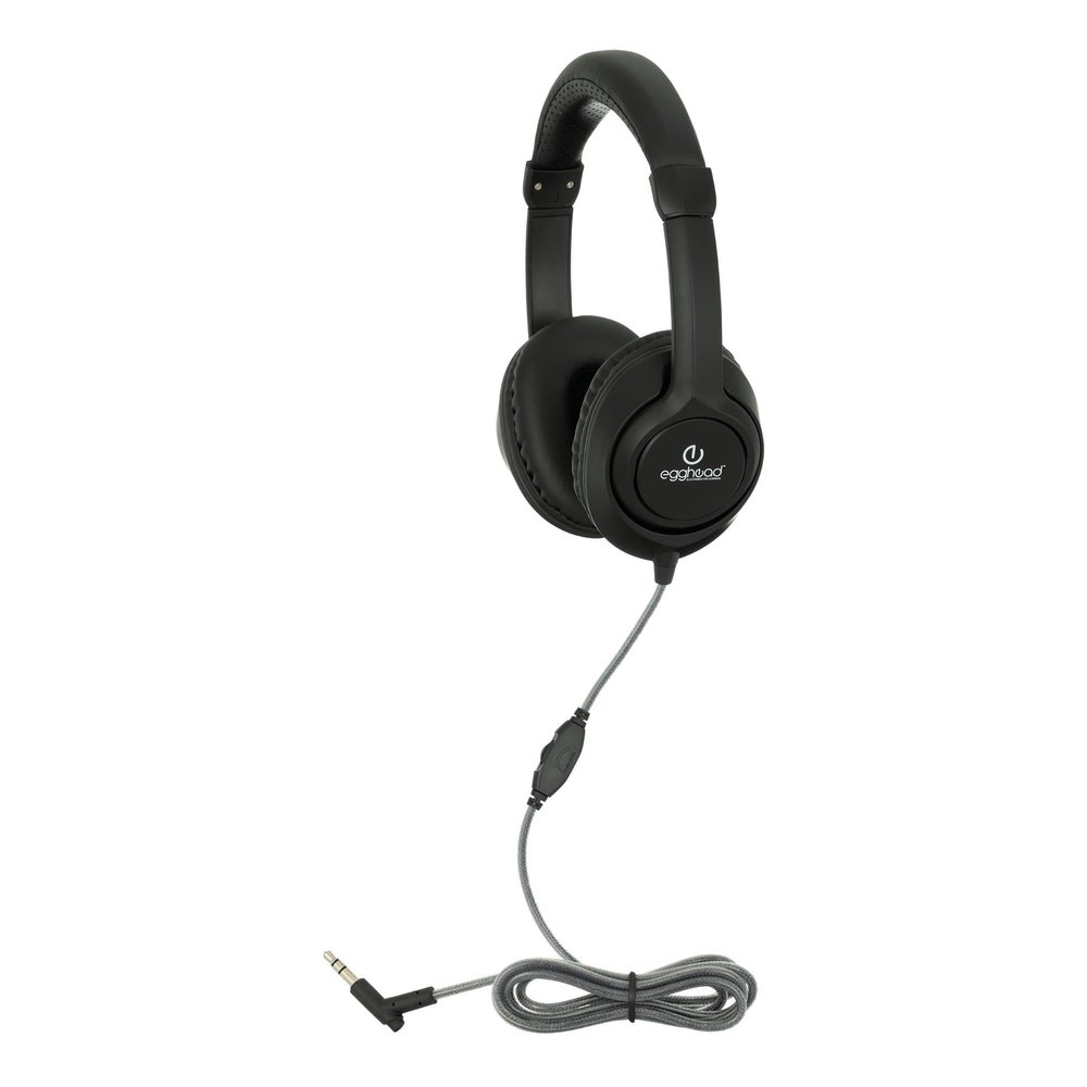 Egghead Audio Enhanced Deluxe Headphone with 40mm NdFeb Speakers, Leatherette Ear Cushions, Pivoting Earcups, Adjustable Headband, and Tangle-Free Cord, Pack of 10