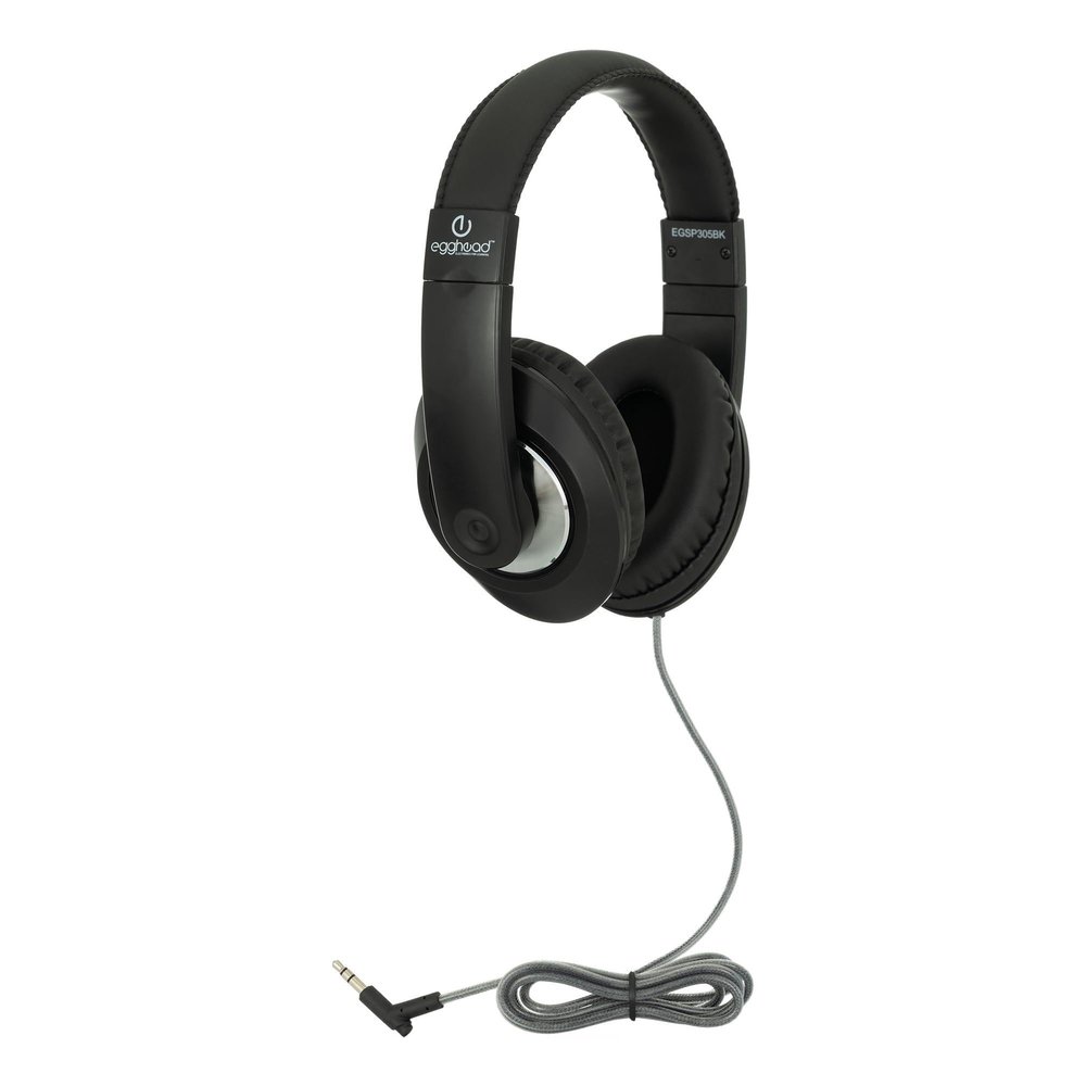 Egghead Premium Over-Ear School Testing & Multimedia Headphone with Leatherette Cushions, Adjustable Headband, Tangle-Resistant Tri-Shield Cord, 3.5mm Plug, and 3-Year Warranty