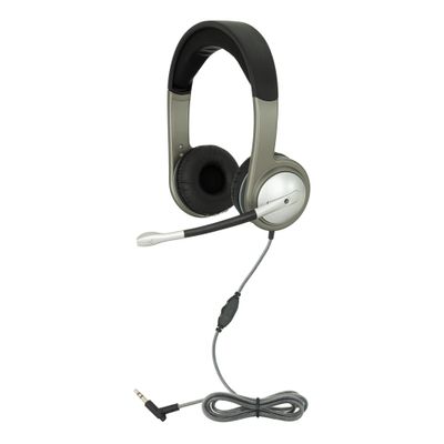 Egghead Deluxe Multimedia Headset with Leatherette Ear Cushions, Adjustable Padded Headband, 360 Pivoting Earcups, Flexible Uni-Directional Microphone