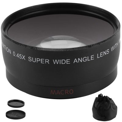 0.45X Camera Wide Angle and Macro Additional Lens, Alloy Material, Optical Glass Lens, Increase Viewing Angle, Compatible with 55mm/2.2in and 62mm/2.4in Camera Lens