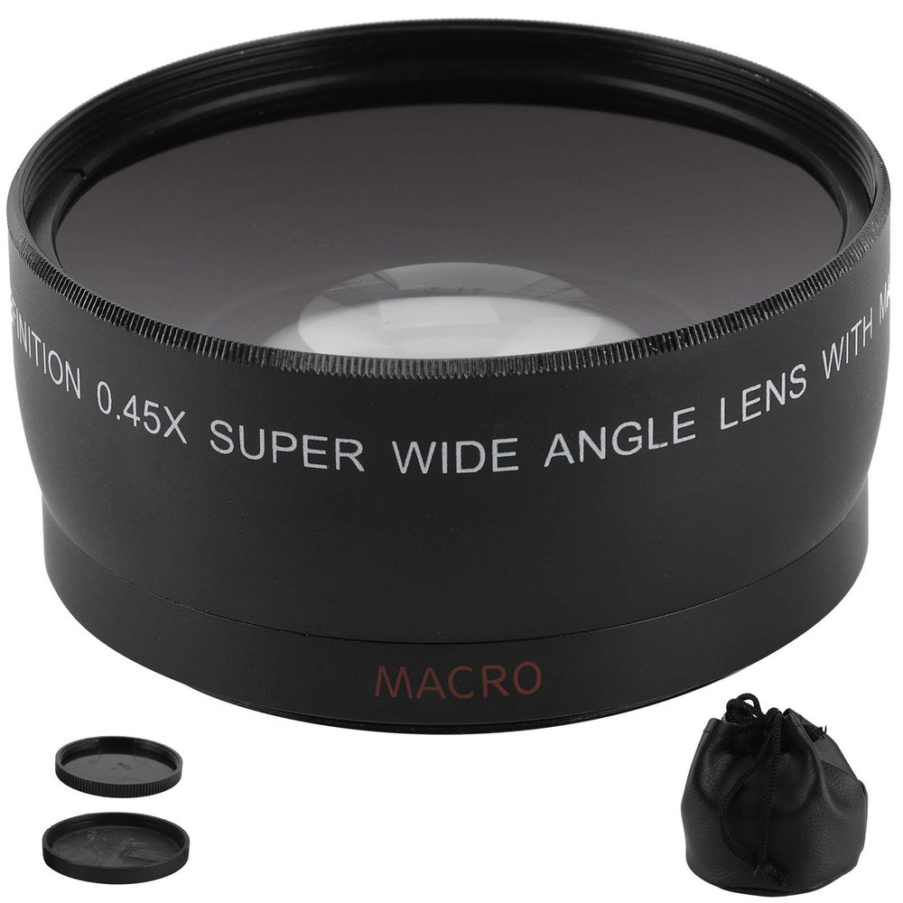 0.45X Camera Wide Angle and Macro Additional Lens, Alloy Material, Optical Glass Lens, Increase Viewing Angle, Compatible with 55mm/2.2in and 62mm/2.4in Camera Lens