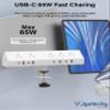 Desk Clamp Power Strip 65W Fast Charging Station,4 PD USB-C,5 Outlets,Nightstand Desk Edge Mount Tower Surge Protector,15 Amp Heavy Duty Power Strip,Fits 1.96" Tabletop Edge (White, 10 FT Cable) view 3