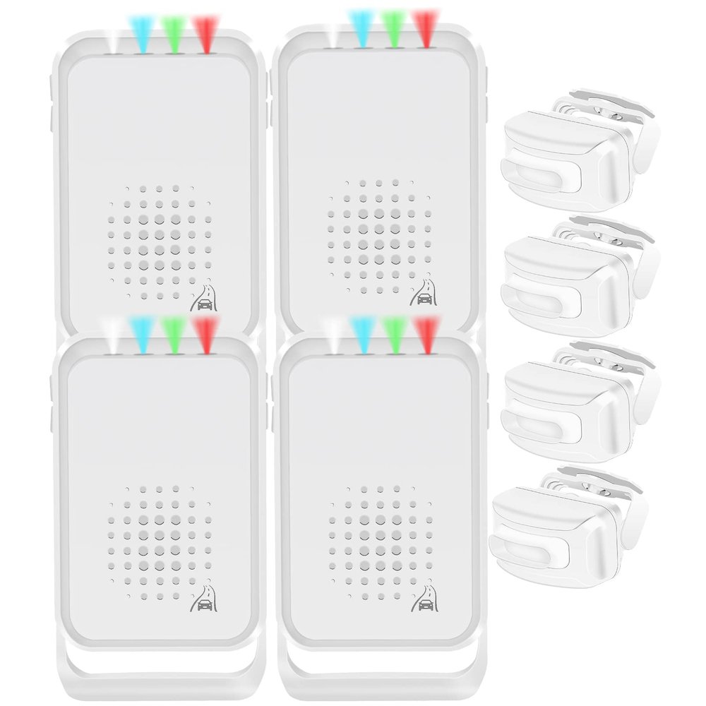 NineLeaf Outdoor Door Sensor Waterproof,Waterproof Door Alarm,Motion Sensor Outdoor,4 LED Lights,17 Voices, 8 Doorbells,IP64,918ft Transmission,Suitable for Home,Warehouses,Offices,Classroom,4PK