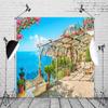15x10ft Garden Terrace Backdrop Coastal Scenery Blue Sea Flowers Archway Nature Landscape Background Birthday Bridal Shower Party Supplies Kids Adult Portrait Photography Photo Studio Props view 3
