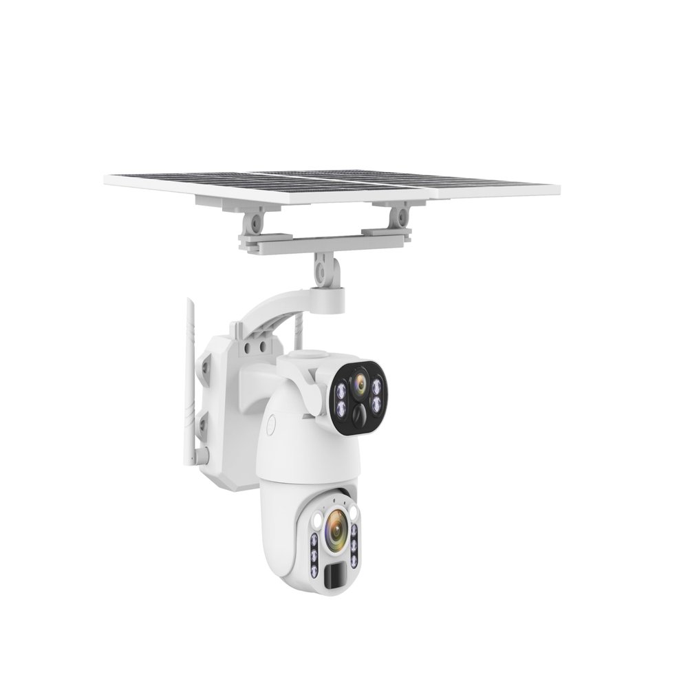 ESOE Solar Security Camera - 6MP Dual Lens Wireless Outdoor Cameras,Color Night Vision, Two-Way Audio, PIR Human Detection, IP65 Waterproof, SD Card/Cloud Storage (White Color,4G European)