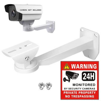 SamIdea Universal Aluminum Alloy Long Arm Security Camera Wall Mount Bracket | Adjustable Angle Wall & Ceiling Mount for PTZ, Dome & Surveillance Cameras, Includes Mounting Screws & Warning Sticker
