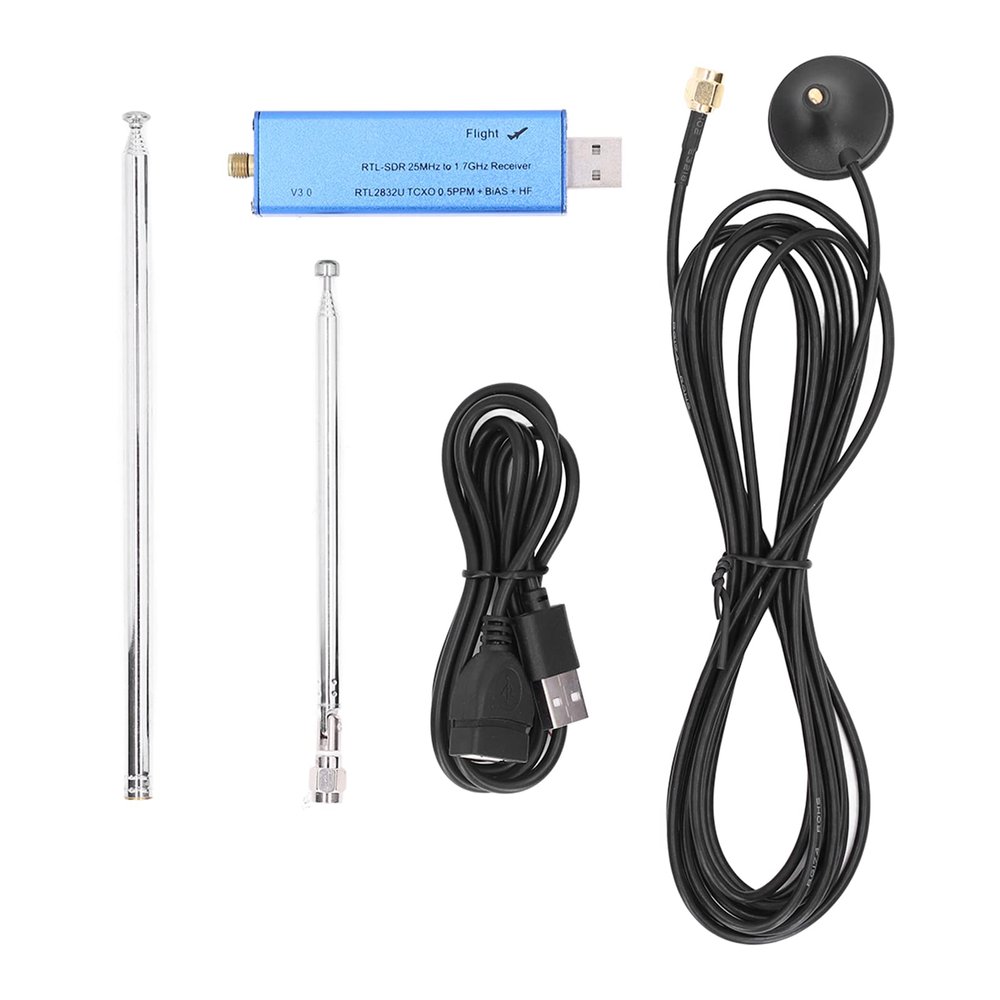 25-1760MHz Receiver Kit, SDR Radio USB Dongle Receiver with Antenna and Socket for Scanner