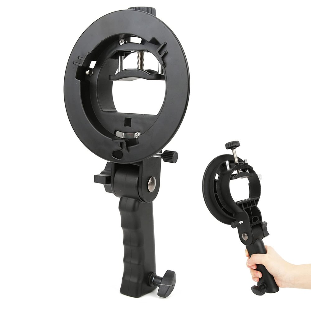 Compact Flashlight Bracket for Mount Camera Top Flashlight, Handle Design, Convenient for Studio Light Black