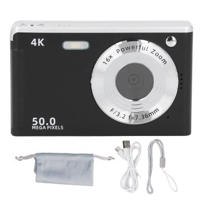 4K Digital Camera 16X Zoom Anti Shake 50MP Autofocus Compact Camera with Fill Light (Black)