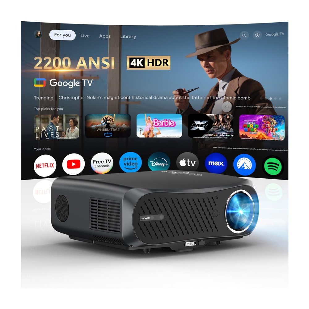 4K Ultra HD Google TV Projector for Daylight Viewing, 2200 ANSI 2025 Upgrade Daytime Smart Home Theater Projector with HDR, Dolby 230W Speakers NFC HDMI ARC WiFi6 Bluetooth5.4 for Indoor Movie Gaming