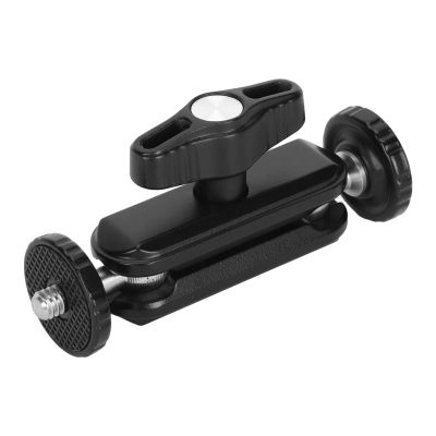 1/4 Inch Screw Clamp with Double Ballhead, 360 Degree Rotation, Aluminum Alloy Material for Camera Monitor Mounting, Non Slip Rubber Pad, High Compatibility