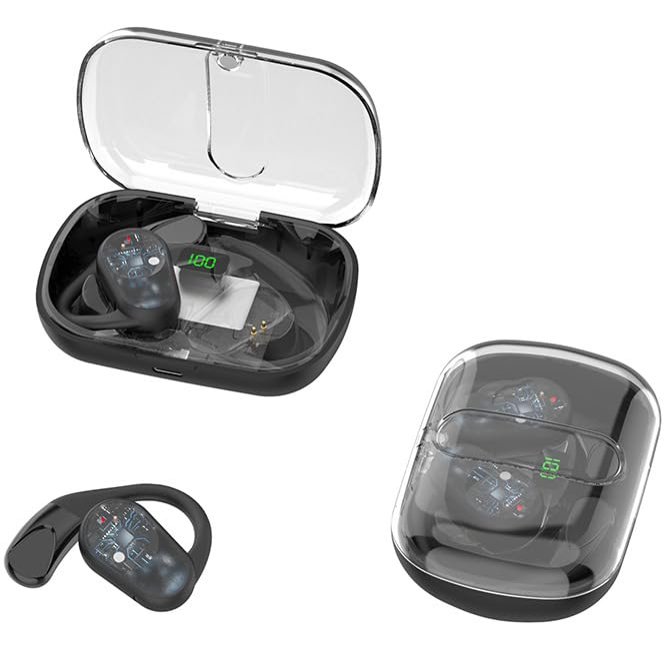 JNXIKOU Open Ear Bluetooth Headphones with Ear Hooks On-Ear Wireless Headset with Microphone, Bluetooth 5.3 Touch Control Air Conduction Sport Ear Buds IPX5 Waterproof Headsets for Workouts, Black