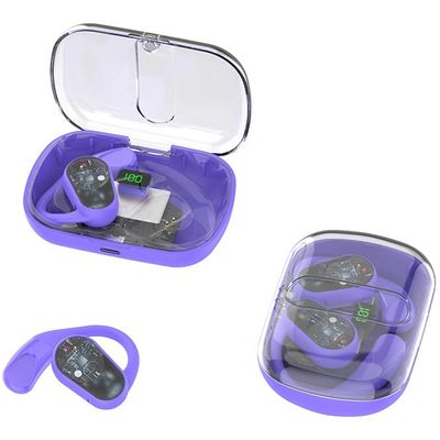 JNXIKOU Open Ear Bluetooth Headphones with Ear Hooks On-Ear Wireless Headset with Microphone, Bluetooth 5.3 Touch Control Air Conduction Sport Ear Buds IPX5 Waterproof Headsets for Workouts, Purple