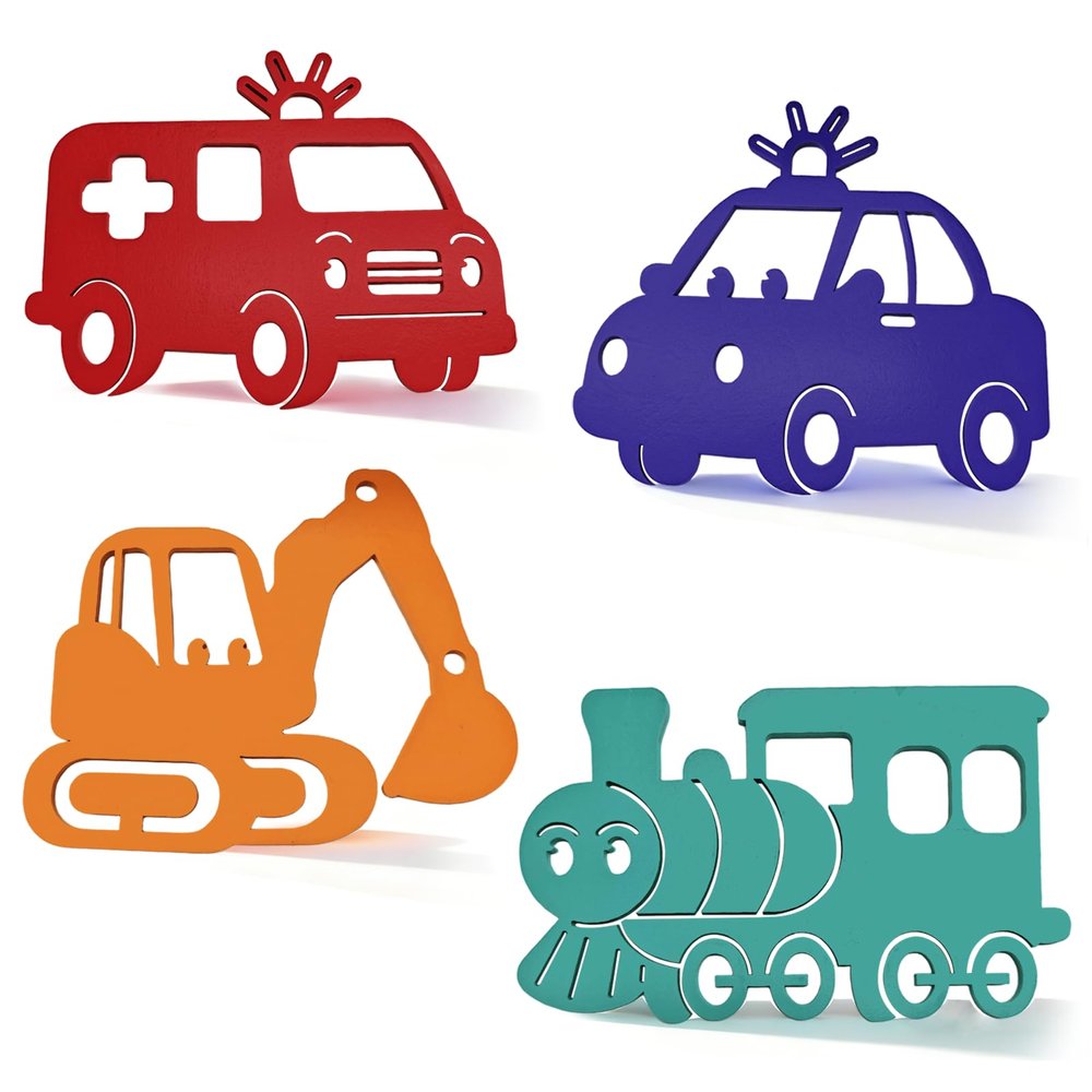 WOODOUNAI Construction Quarteto Nursery Wall Decor Wooden Constructions Vehicles Wall Decor Construction Themed Bedroom Decoration for Nursery Playroom Bedroom Sticker Decal (Vehicles)