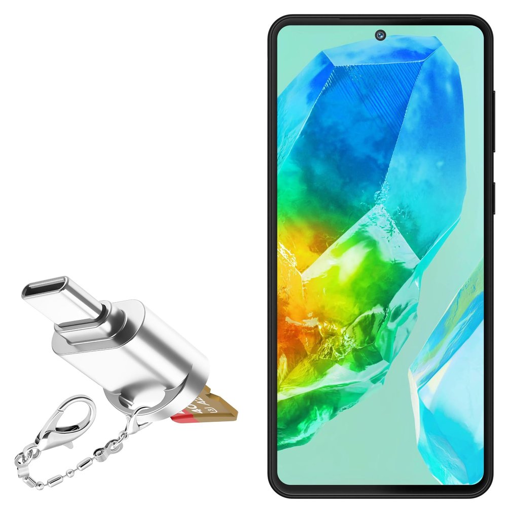 BoxWave Adapter Compatible with Samsung Galaxy M55s - Micro SD Card miniReader, USB Type-C OTG Reader USB3.0 Adapter Keychain - Metallic Silver