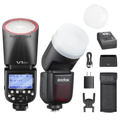 Godox V1F Camera Flash with Diffuser for Fujifilm, Godox V1-F U HSS TTL Round Head Speedlight with Accessories Kit for Portrait, Event, Travel, Wedding Photography