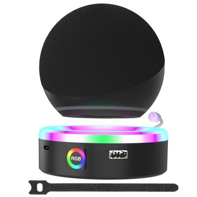 Charging Station with Type-C and USB-A Charging Ports,Stand Holder for Dot 4th 5th Gen with 4 Modes Music Sync Lights, Base Bracket for Dot 4/5 with Light Guide,Touch Control (Black)
