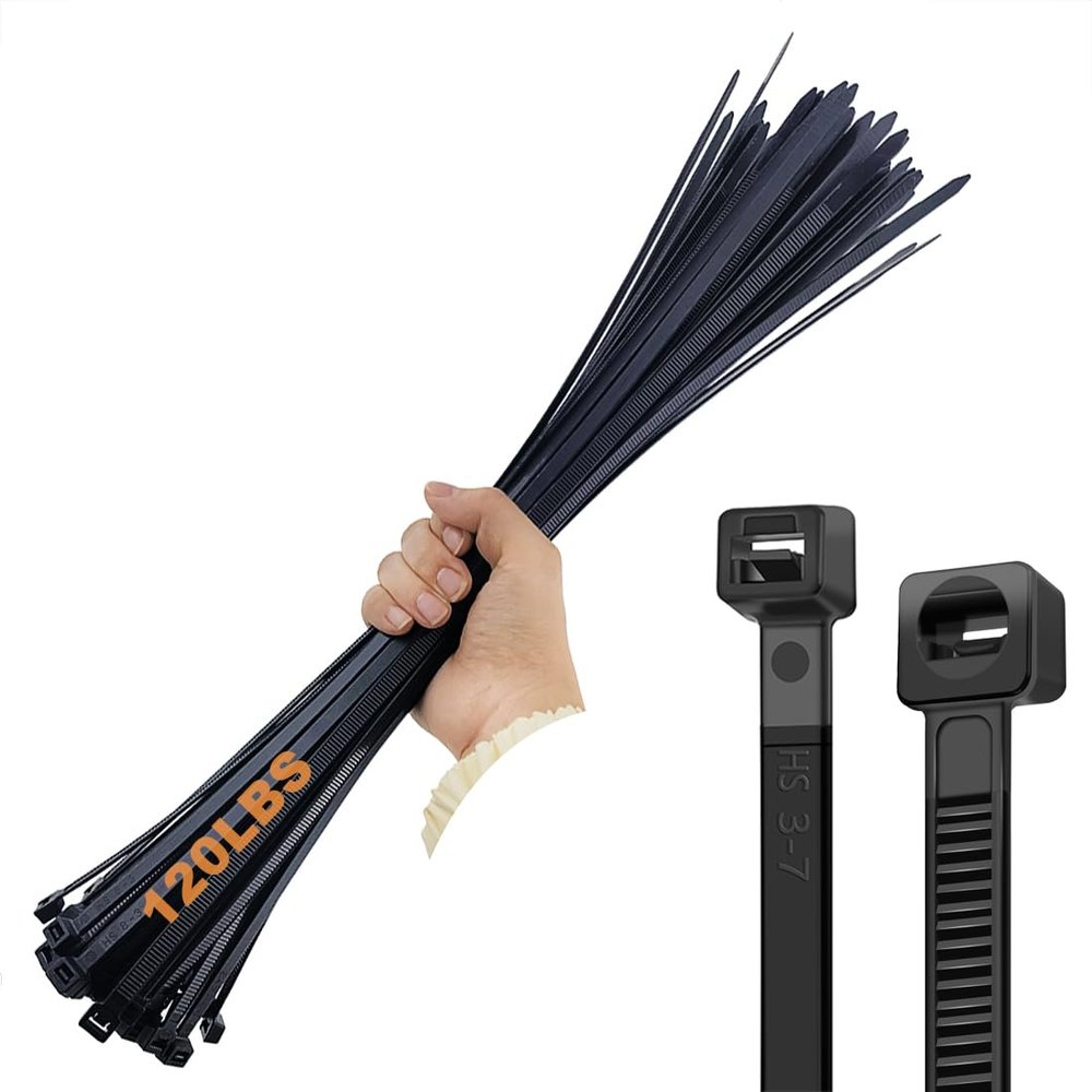HS 18 Inch Zip Ties Black Heavy Duty 120 Pounds Wide Straps (50 Pack) Nylon PA66 UV Resistant,Self-Locking Large Long Electrical Plastic Cable Wire Zipties for Outdoor Use,Multi Purpose