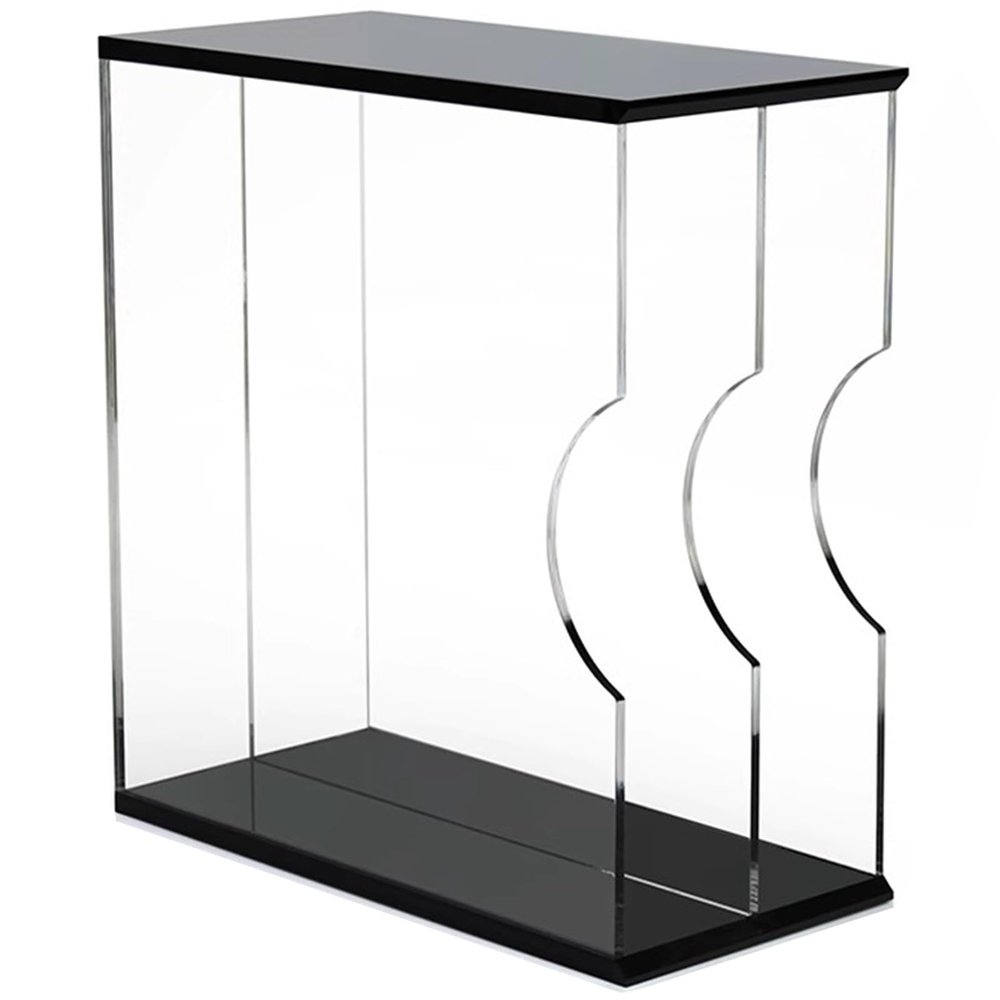 LZMZMQ Acrylic Vinyl Record Holder, Small Countertop Albums Books CDs Storage Organizer Box 1 2 3 Tier, for Tea House/Bedroom/Study/Bars/Living Room/Restaurants(Black+Clear,2 Grids)