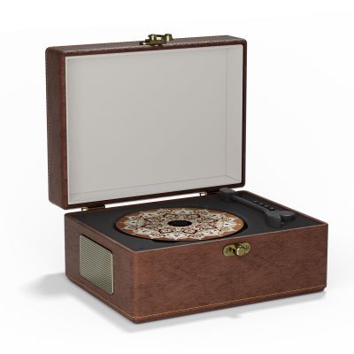 Yintiny Vintage-Style Portable CD Player with Bluetooth, Brown Leather