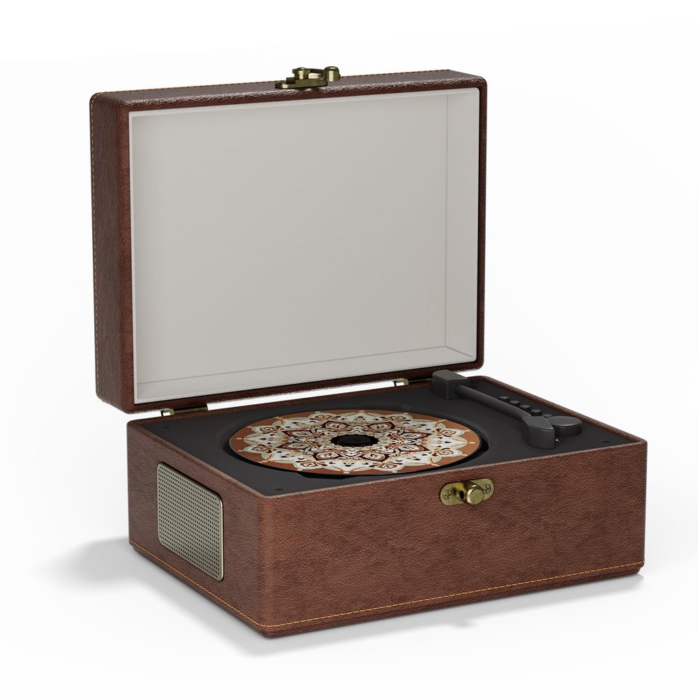 Yintiny Vintage-Style Portable CD Player with Bluetooth, Brown Leather