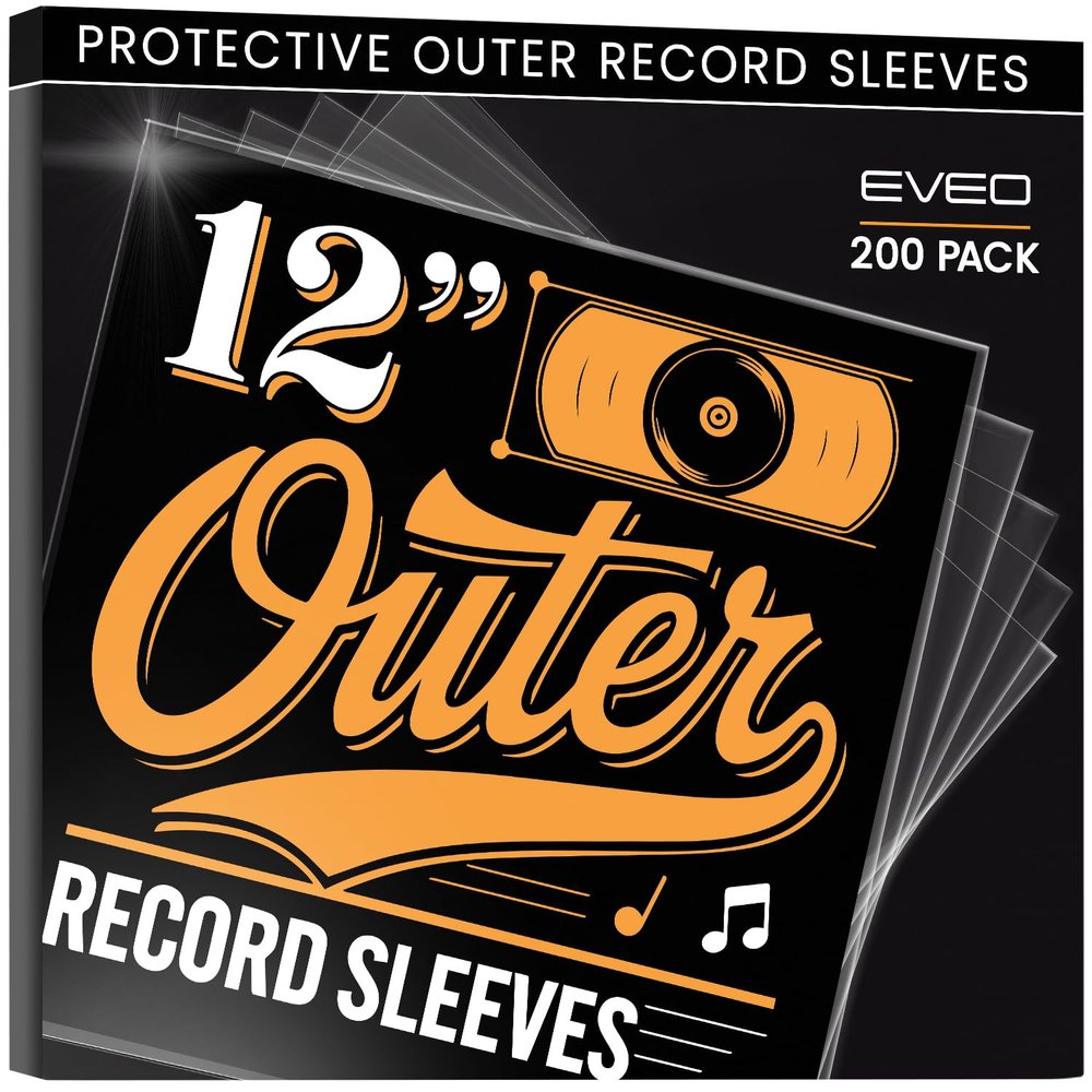 EVEO 200 Vinyl Record Sleeves Outer  Crystal Clear Outer Vinyl Sleeves LP Album Covers 12.75"x12.75" | Perfect Fit Protective 3 Mil Protection for Single & Double LPs - Archival Standard