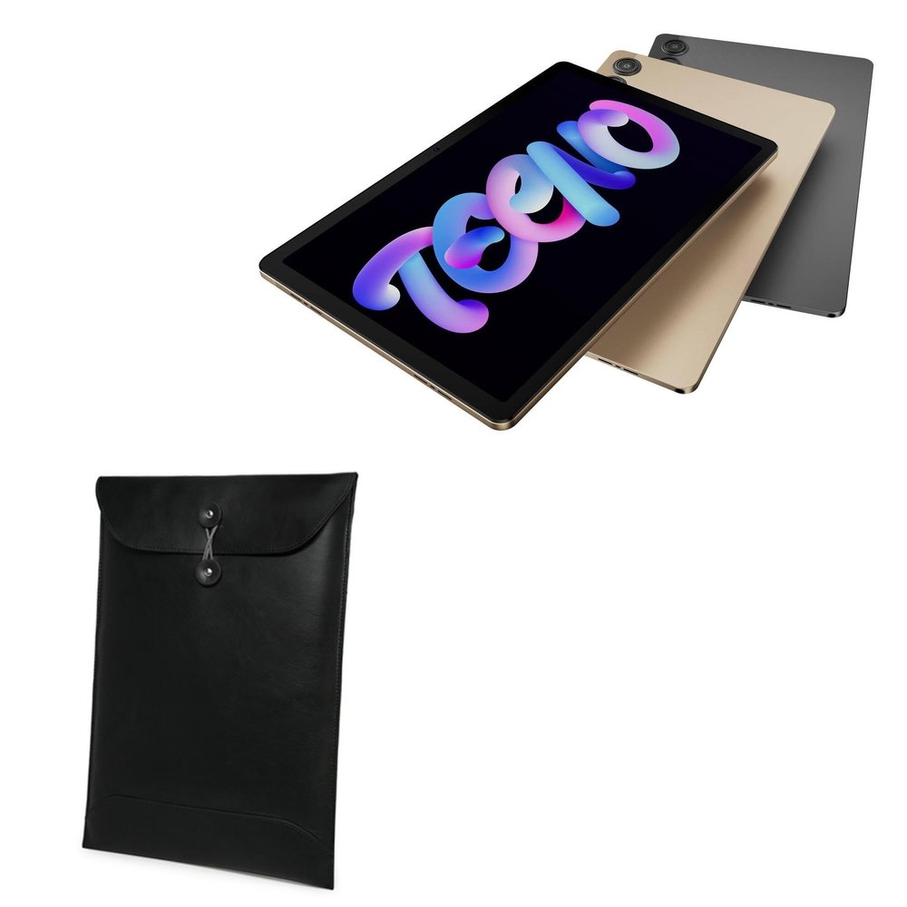 BoxWave Case Compatible with Tecno Megapad - Nero Leather Envelope, Leather Wallet Style Flip Cover