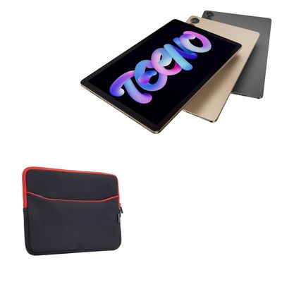 BoxWave Case Compatible with Tecno Megapad - SoftSuit with Pocket, Soft Pouch Neoprene Cover Sleeve Zipper Pocket - Jet Black with Red Trim