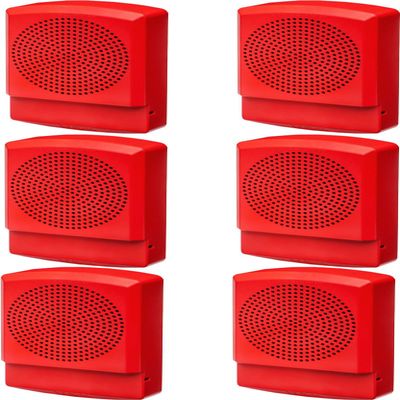 ELFHNR-N Pack of 6 Low Frequency Sounders, Red; No Lettering; Built-in Level Adjustment Feature and Snap-on Grille Cover; 3 Horn Patterns; Indoor; Wall Mounting; 24 Volts; Mounting Plate Included