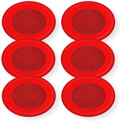 ELFHNRC-N Pack of 6 Low Frequency Sounders, Red; Without Lettering; Built-in Level Adjustment and Snap-on Grille Cover; 3 Horn Patterns; Indoor; Ceiling Mounting; 24V; Mounting Plate Included