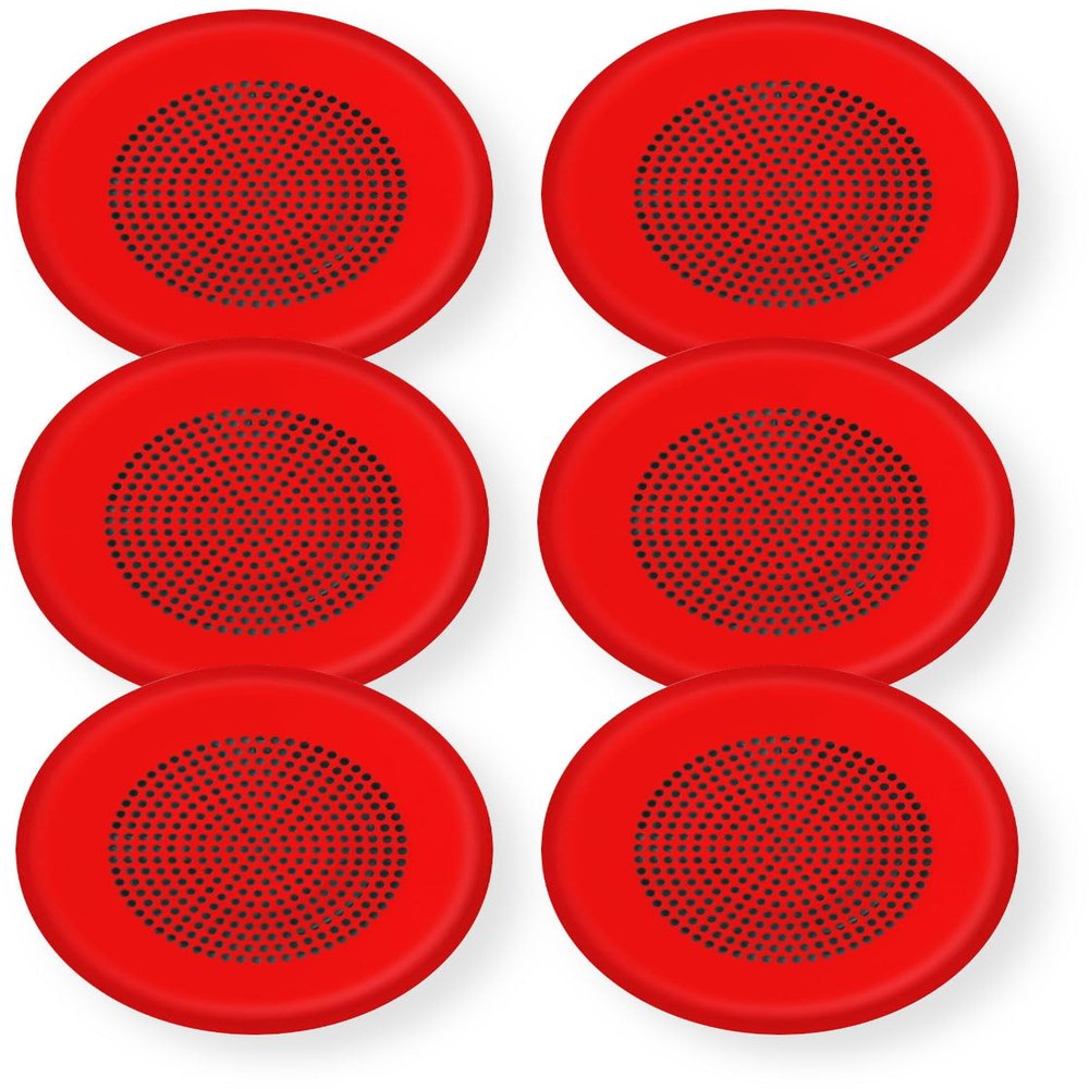 ELFHNRC-N Pack of 6 Low Frequency Sounders, Red; Without Lettering; Built-in Level Adjustment and Snap-on Grille Cover; 3 Horn Patterns; Indoor; Ceiling Mounting; 24V; Mounting Plate Included