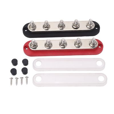 2PCS Set 300A 48V M8 Copper Plate Stainless Steel Terminals Power Distribution Terminal Block with Cover for Automotive RV Yacht