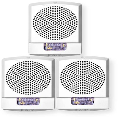 ELFHSW-CO Pack of 3 Low-Frequency Sounder Strobes, White; CO Lettering; Clear Lens; Built-in Level Adjustment; Snap-on Grille Cover; Indoor; Wall Mounting; 110/177cd, 24V; Mounting Plate