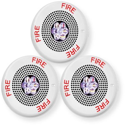 ELFHSWC Pack of 3 Low Frequency Sounder Strobes, White; FIRE Lettering; Clear Lens; Built-in Level Adjustment; Snap-on Grille Cover; Indoor; Ceiling Mounting; 110/177cd; 24V; Mounting Plate