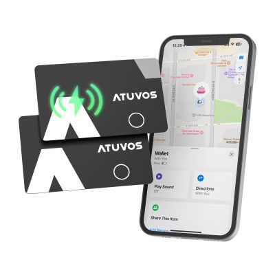 [Apple MFi Certified] ATUVOS Rechargeable Wallet Card, Ultra-Thin 1.6mm Blueooth Air Tag Tracker Works with Apple Find My (iOS Only), Item Locator for Passport, Luggage, IP67 Waterproof, 2 Pack