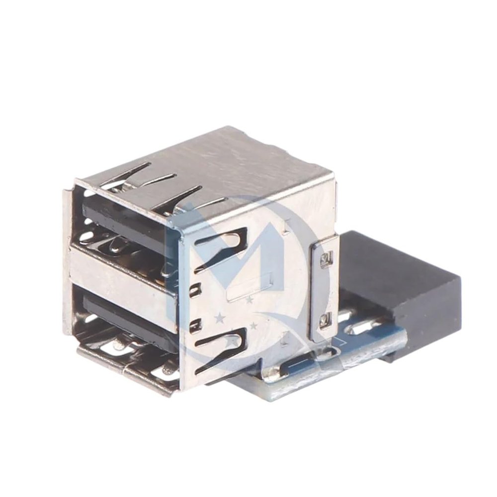 1Pcs 9-pin Motherboard to Dual USB 2.0 Connector Black Motherboard to 2 Ports USB 2.0 A Female Internal Header Adapter New for Arrival 2025 High for Quality