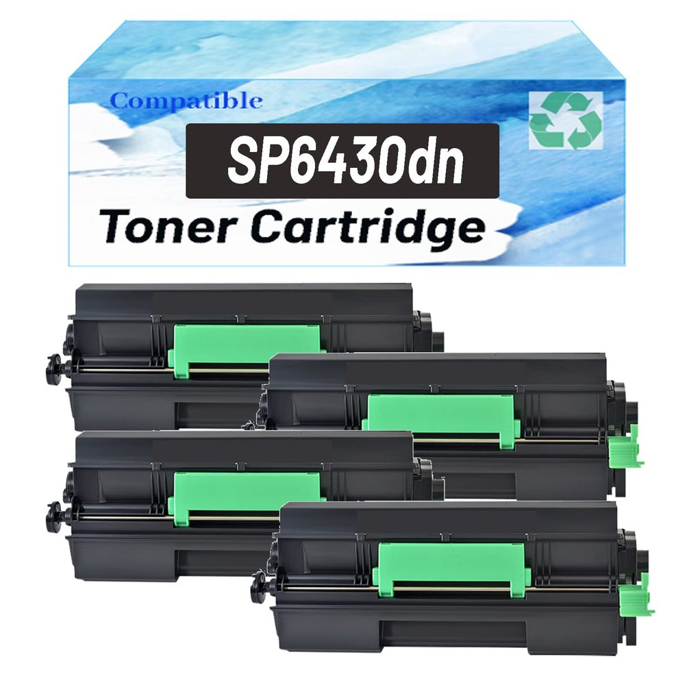 HXOULP 407507 Toner Cartridge Replacement for Ricoh SP 6430dn Black Toner 10,000 Page-Yield, Work with SP 6430 6430dn 6420 6420M 6410 6450 6440 6440M Printer 4 Packs