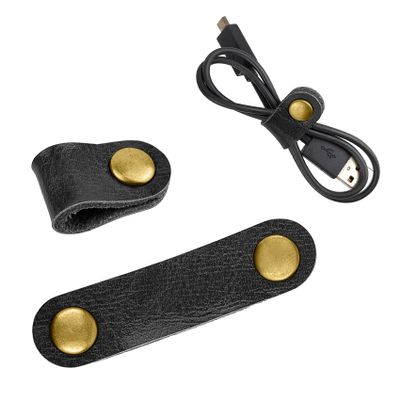 2 Pack Cord Organizer, Leather Cable Management, Earphone Clips Ties, Cable Straps, USB Straps, Stocking Stuffers for Men (Black)