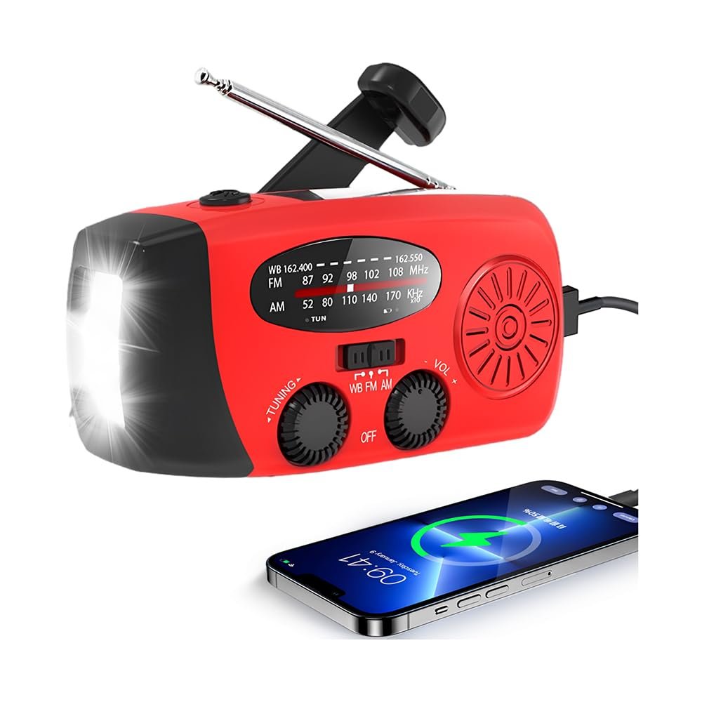 Rckskaya 2000mAh Emergency Crank Radio, NOAA Weather Radio Portable AM/FM