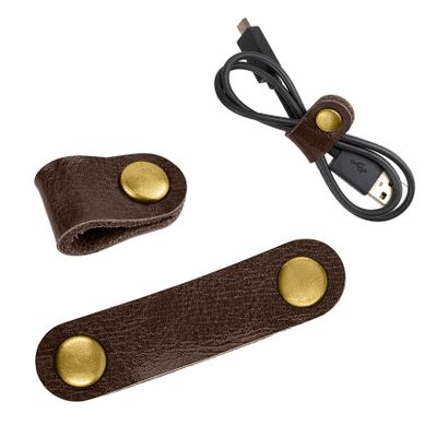 2 Pack Cord Organizer, Leather Cable Management, Earphone Clips Ties, Cable Straps, USB Straps, Stocking Stuffers for Men (Brown)