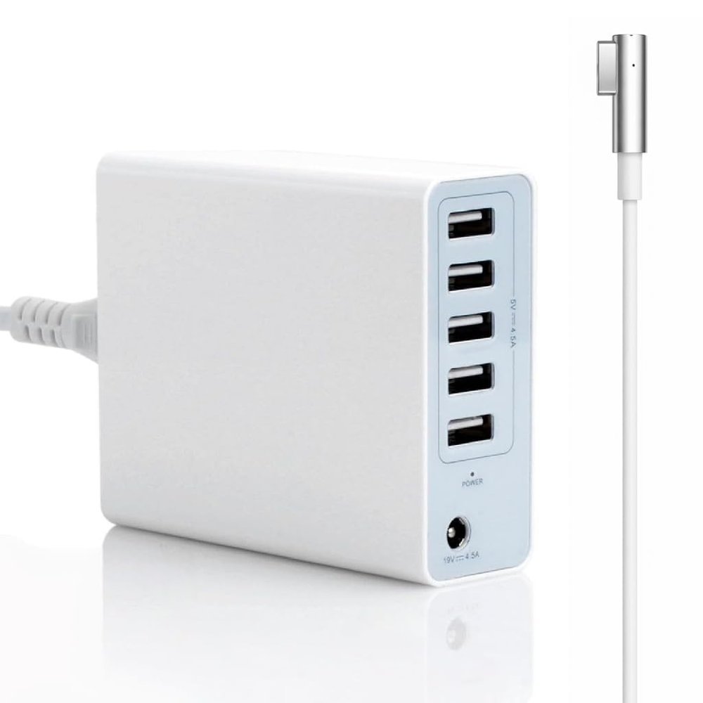 110W GaN Charger with 1 DC Port & 5 USB Ports, 85W Mag 2 L-Tip Power Adapter Charger for Mac Book Pro 13/15/17 Inch, Fast USB Charging Adapter Compatible with iPhone, Android Phones and Tablets