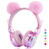 QKSHZHZQ Kids Headphones Wireless Bluetooth 5.3 Colorful LED Lights Over-Ear 85dB Volume Limited Girls Headphones for Children/Teens/Gift/School/Tablet/Travel (Pink) view 1