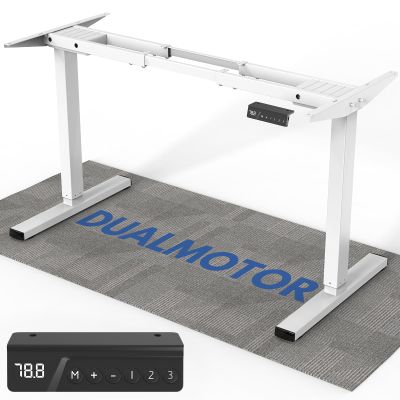 Xyndyx 264 lbs Capacity Dual Motor Electric Standing Desk Frame, Height Adjustable Sit Stand up Desk Legs for 39.4 to 74.8 Desktop, Anti-Collision Function, Cable Tray, 2 Hooks, White Frame Only